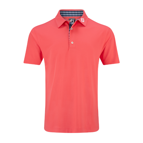 FJ Stretch Gingham Trim Men's Polo [CORAL RED][S]